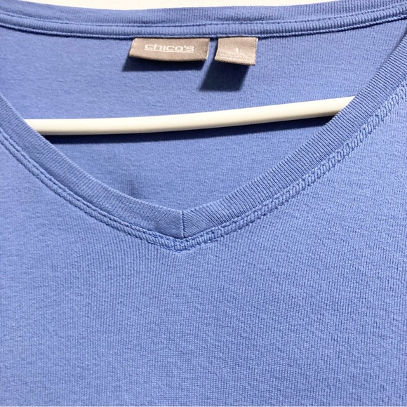 Chicos Blue 3/4 Sleeve Light Blue Basic Cotton Tee Womens Medium Chicos Size 1 - Picture 12 of 13